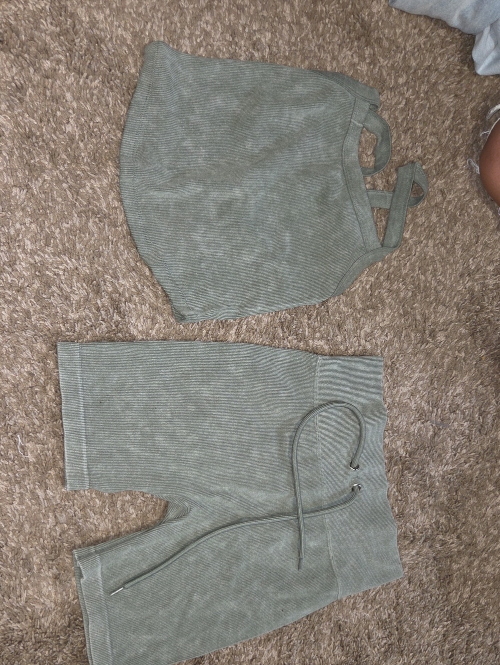 No Boundaries Olive Green Knit Shorts Set